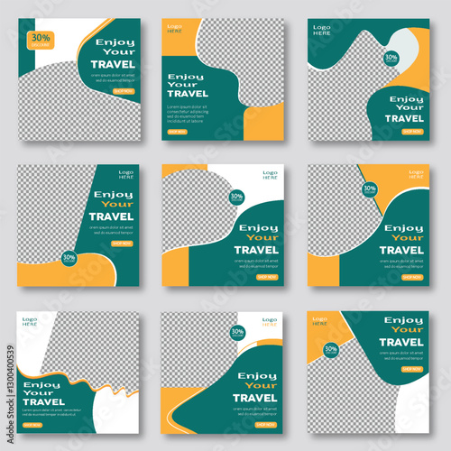 Holiday travel, traveling, or summer beach traveling social media post template