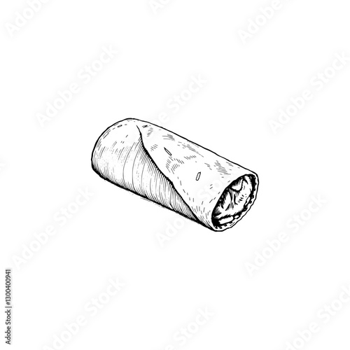 Hand drawn Burrito vintage illustration. Engraving style black and white on white backgrounds. Vector
