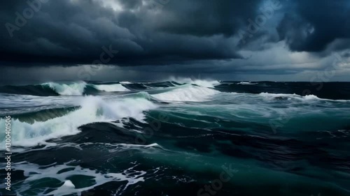 A dramatic and realistic seascape under an overcast sky