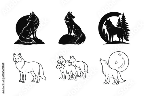 vector set of fox