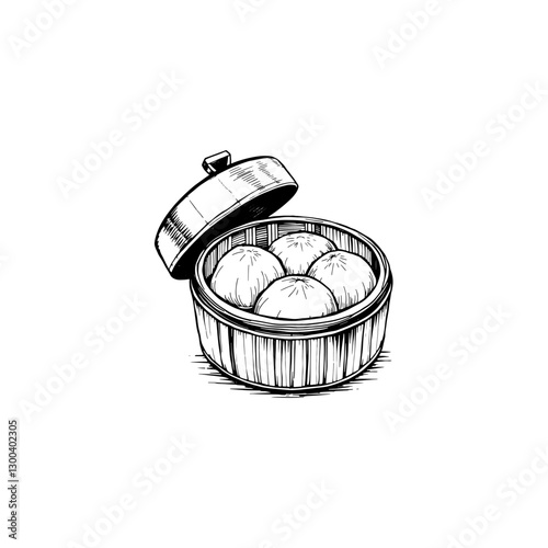 Hand drawn dim sum vintage illustration. Engraving style black and white on white backgrounds. Vector