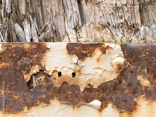 Vernice screpolata su un vecchio portone di legno