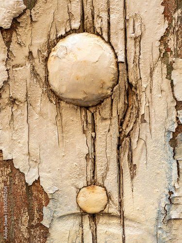 Vecchia porta di legno chiodata e vernice screpolata
