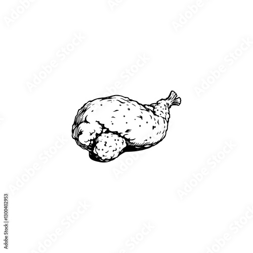 Hand drawn fried chicken vintage illustration. Engraving style black and white on white backgrounds. Vector