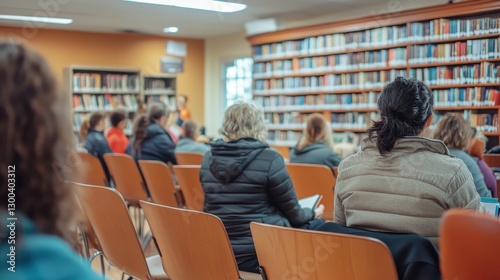 A public library hosting a mental health awareness event with guest speakers and workshops.