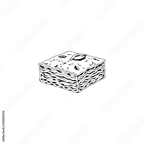 Hand drawn lasagna vintage illustration. Engraving style black and white on white backgrounds. Vector