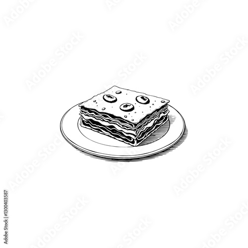 Hand drawn lasagna vintage illustration. Engraving style black and white on white backgrounds. Vector