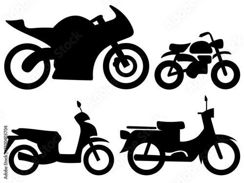 かっこいいバイクのシルエットアイコンセット