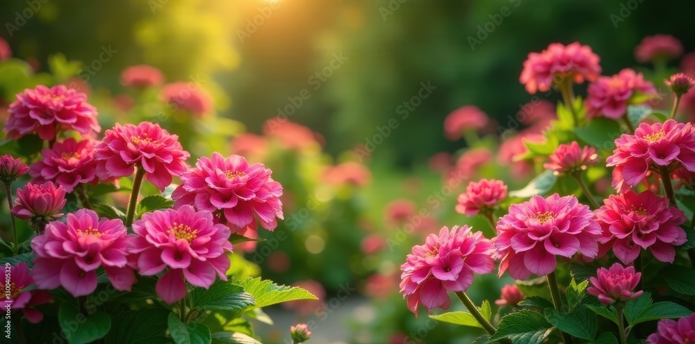 Abundant vibrant pink lantana blooms filling a sunny garden landscape, pink, abundant Abundant vibrant pink lantana blooms filling a sunny garden landscape, pink, abundant