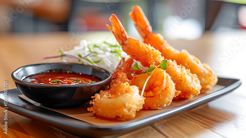 Wallpaper Mural Crispy golden shrimp tempura served with dipping sauce and garnishes Torontodigital.ca