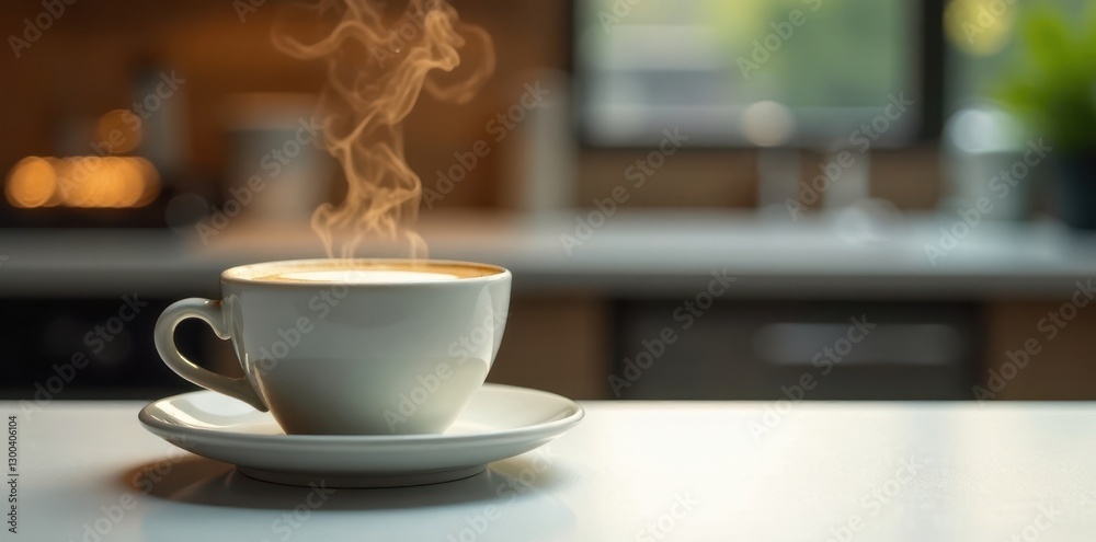Obraz premium Close-up of steaming takeaway coffee on white surface, hot, cup