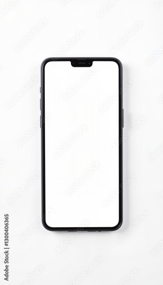 Sleek smartphone front view on white surface, modern design Sleek smartphone front view on white surface, modern design