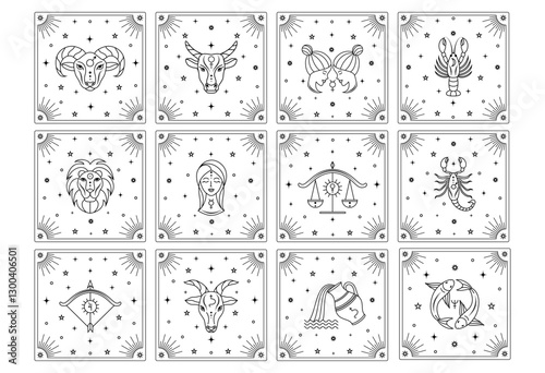 Set of tarot cards with zodiac signs.