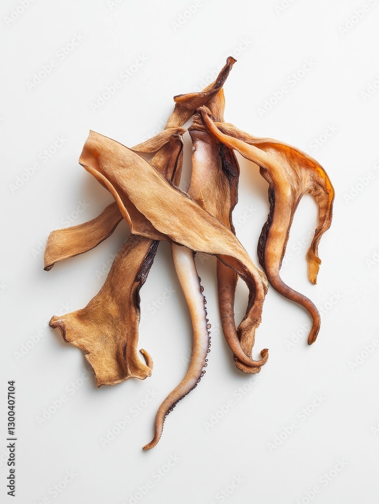 Aerial Drone Shot: Dried Squid Isolated White Background - High-Resolution Food Photography Aerial Drone Shot: Dried Squid Isolated White Background - High-Resolution Food Photography