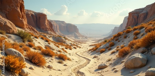 Fossilized ancient plants and rocks in sandy pit, layered landscape , geology, sedimentary