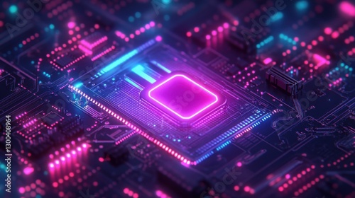 Futuristic Processor Core with Neon Glow and Data Flow photo