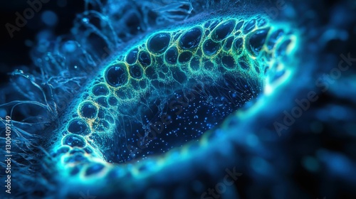 Abstract Microscopic World, Deep Blue Bioluminescent Art