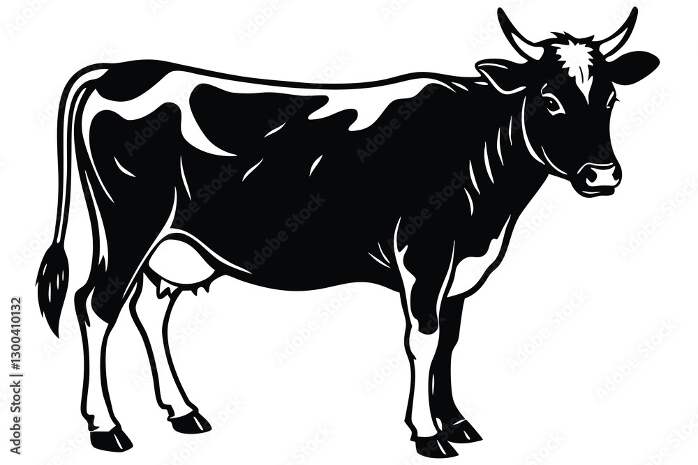 Fototapeta premium Silhouette a cow is shown in black and white