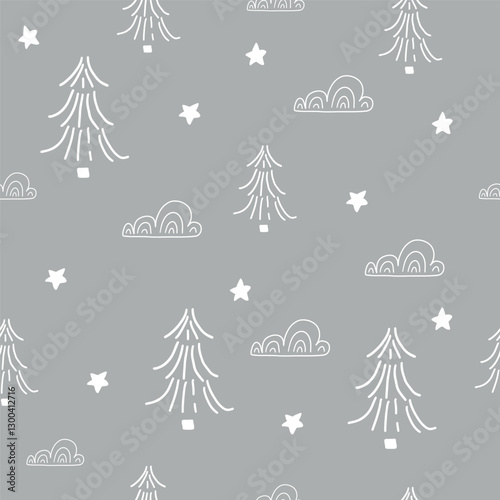 scandi pattern with clouds and forest