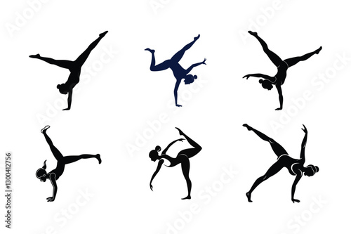Silhouettes of Gymnastic or Acrobatic Poses in Black and White