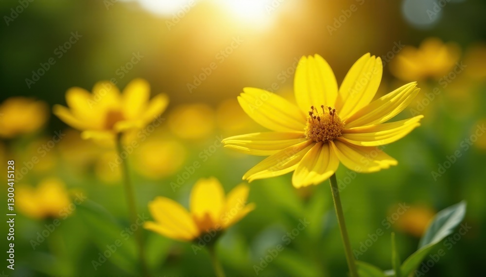 Obraz premium Vibrant yellow Bidens Ferulifolia flowers unfolding in summertime sunlight, blooming flowers, garden flowers