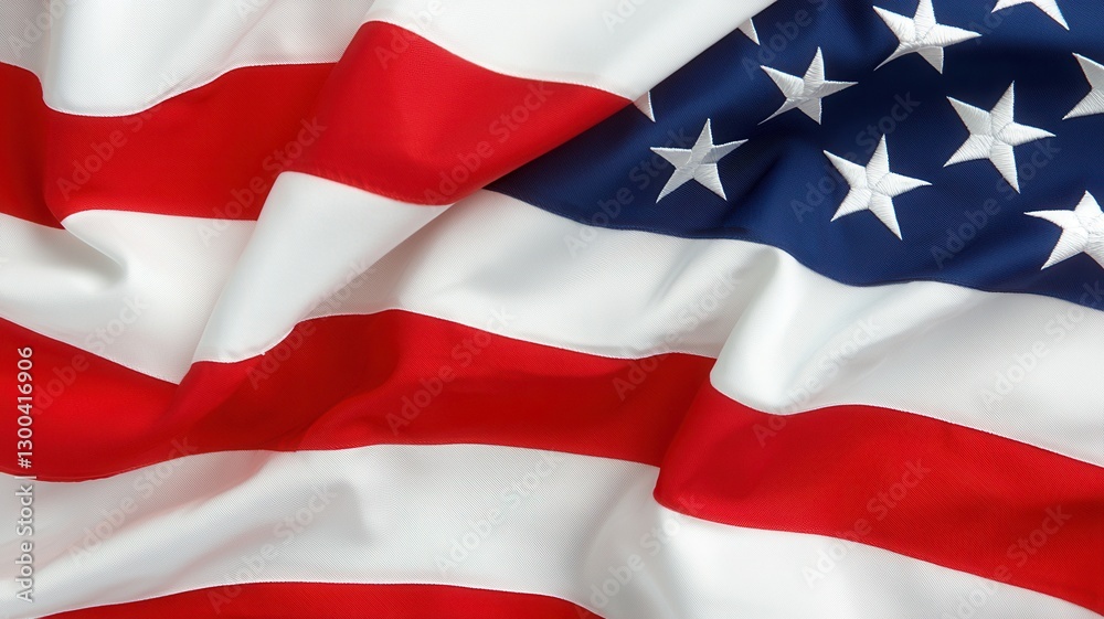 Fototapeta premium Rippling american flag, close up revealing star spangled banner's rich colors and detailed stitching, symbolizing national pride