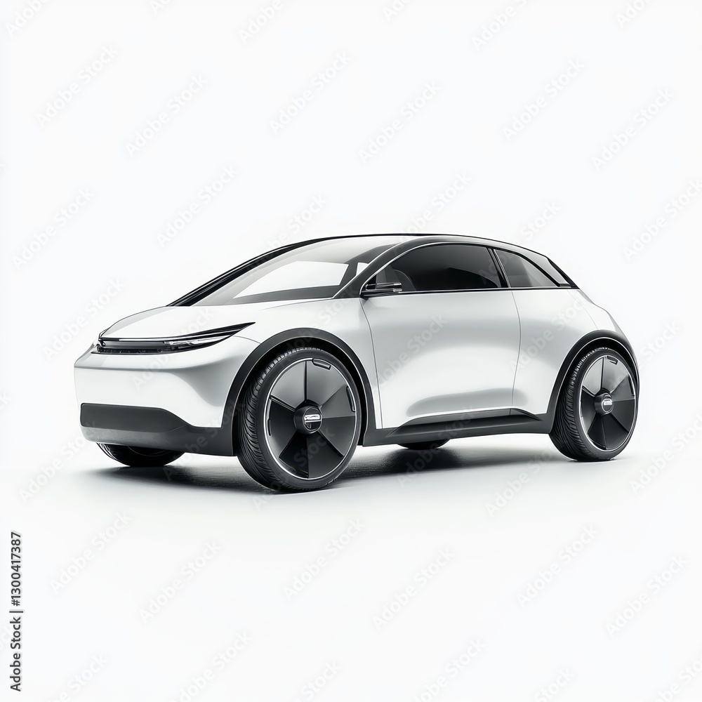 Sleek Silver Electric Vehicle on White Background Sleek Silver Electric Vehicle on White Background