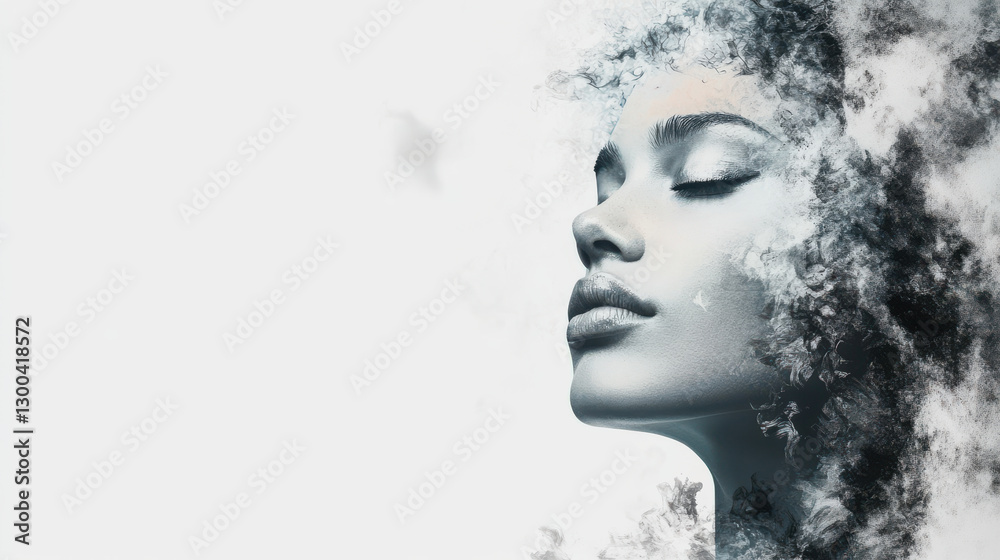 Artistic portrait of woman with ethereal smoke effect, serene expression Artistic portrait of woman with ethereal smoke effect, serene expression