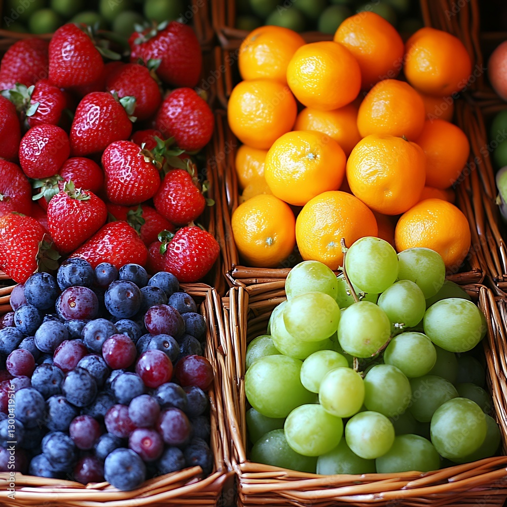 Fruit Baskets at Market Stand Fresh and Bright Fruit Baskets at Market Stand Fresh and Bright