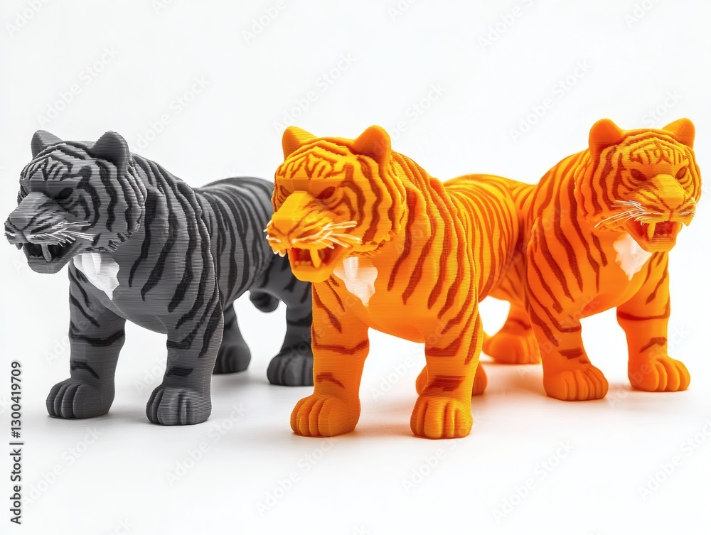 Fototapeta premium Fun, colorful 3D printed tiger toys in vibrant colors
