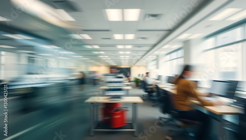 Wallpaper Mural A blurry image of people working in a modern office space Torontodigital.ca