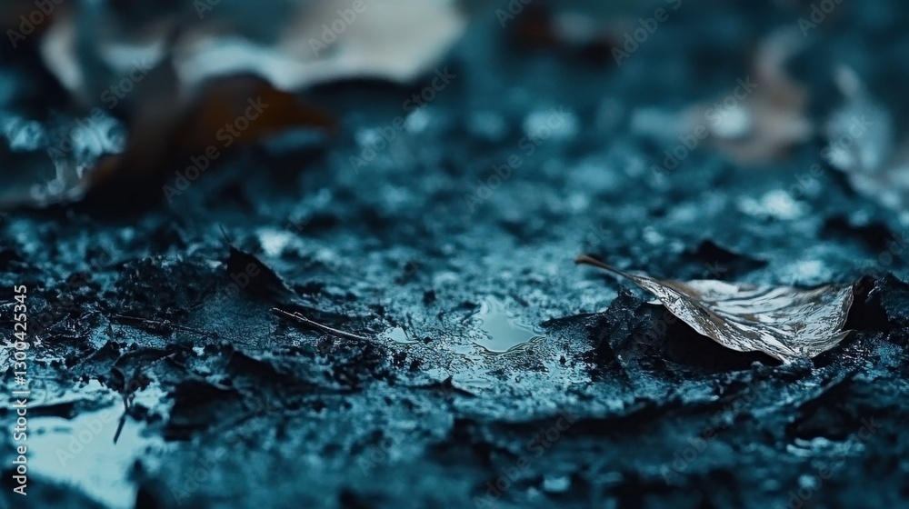 Crushed Leaves on Wet Ground with Water Droplets Crushed Leaves on Wet Ground with Water Droplets