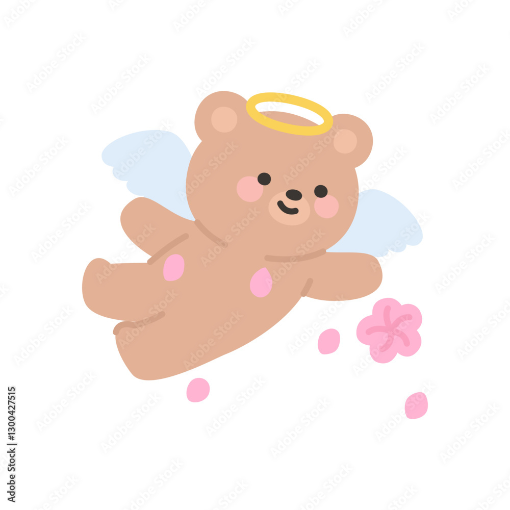 Angel Bear Flying with Pink Petals Scattering from Hand Angel Bear Flying with Pink Petals Scattering from Hand