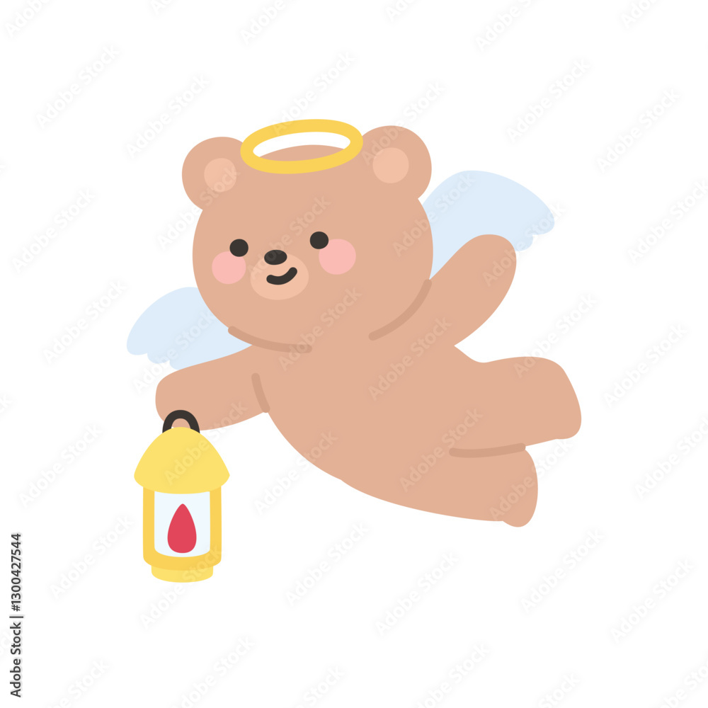 Obraz premium Angel Bear Flying with Lantern in Hand