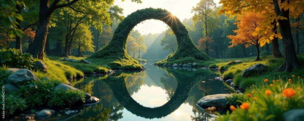 Gigantic mirror, miniature forest, deceptive view, surreal, proportion, large Gigantic mirror, miniature forest, deceptive view, surreal, proportion, large
