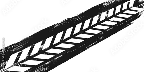 Grunge tire track, wheel braking marks. Truck, car or motorcycle tread pattern silhouette. Auto race, motorsport, speed racing design element. Vector illustration