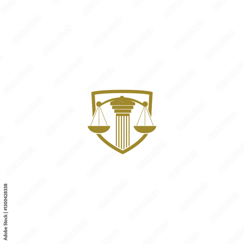 Law symbol logo, scale justice and shield icon isolated on white background Law symbol logo, scale justice and shield icon isolated on white background