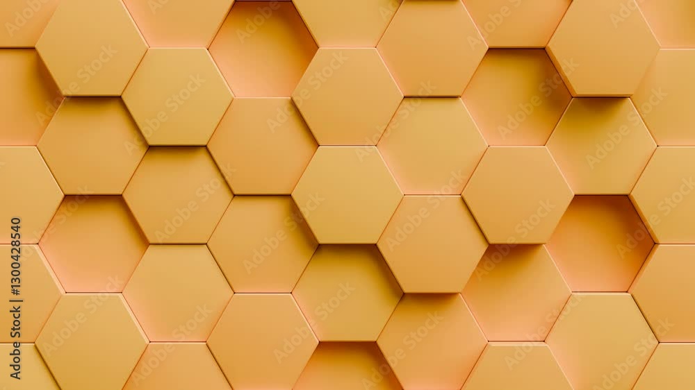 hexagon background video, abstract golden yellow geometric hexagonal 4k seamless loop, corporate technology wallpaper backdrop