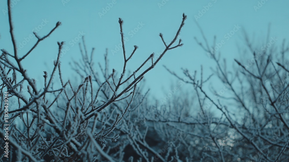 Obraz premium Frosty Branches Against a Clear Blue Sky
