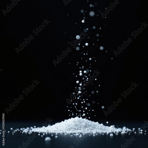 Glistening snow flurry isolated on a stark black background High contrast , design, falling snow