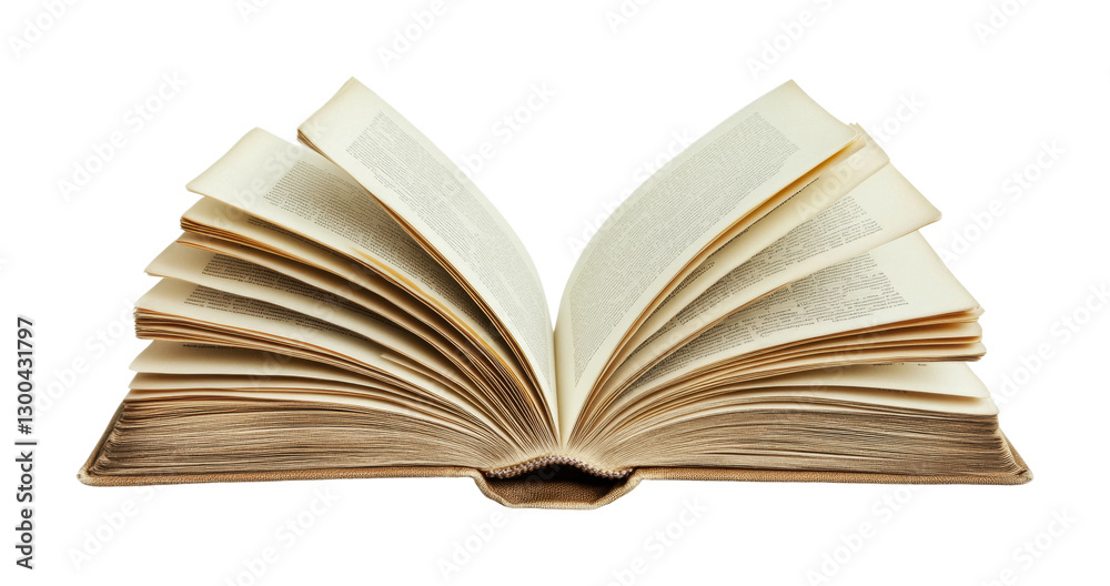 Open book displaying pages fanning out in a dynamic pose, symbolizing a journey of knowledge and discovery for readers, cut out Open book displaying pages fanning out in a dynamic pose, symbolizing a journey of knowledge and discovery for readers, cut out