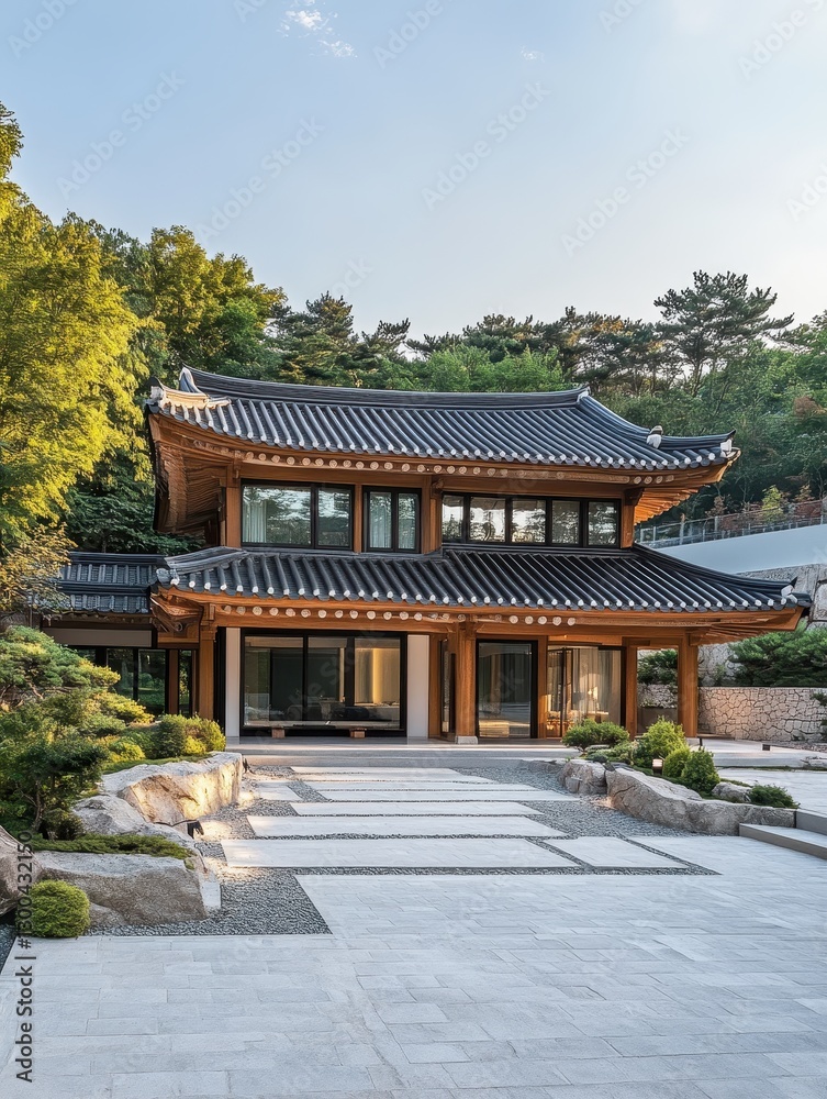 Korean Style House With Traditional Architectural Elements on display Korean Style House With Traditional Architectural Elements on display