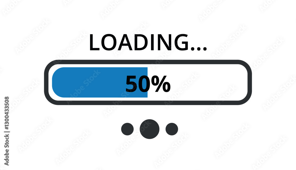 Blue loading bar illustration for websites and graphic resources 50% loaded.