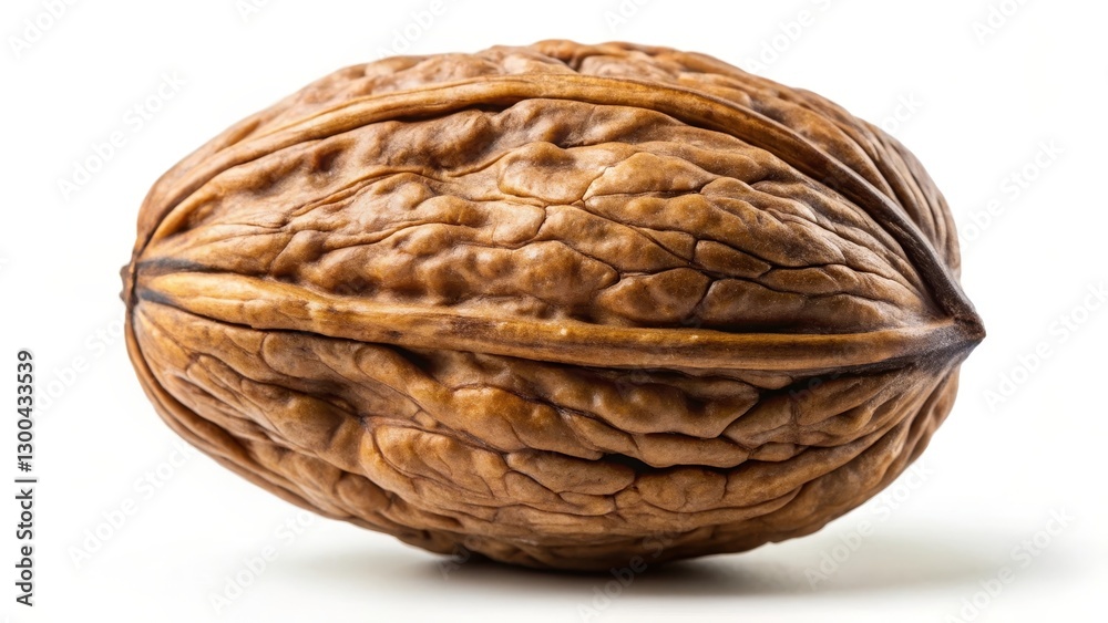 A Single Shelled Walnut in Close-Up View, Showing its Rich Brown Hues and Intricate Texture A Single Shelled Walnut in Close-Up View, Showing its Rich Brown Hues and Intricate Texture