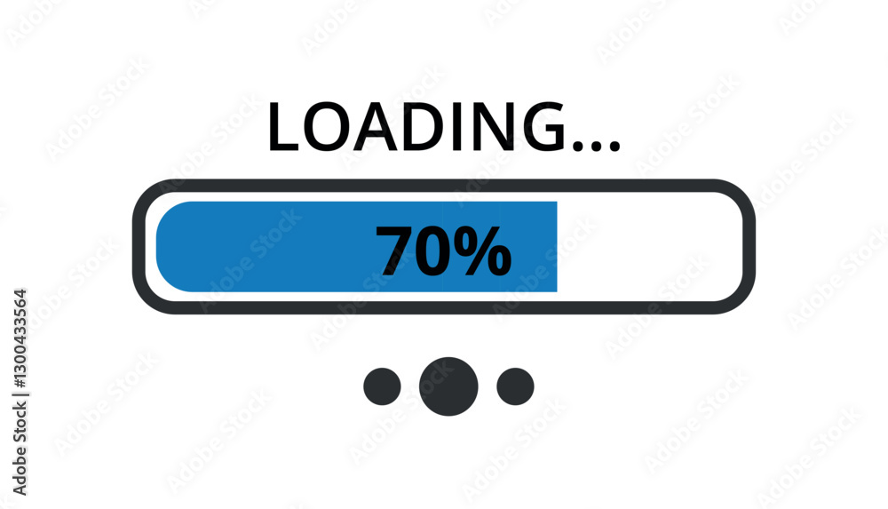 Blue loading bar illustration for websites and graphic resources 70% loaded.