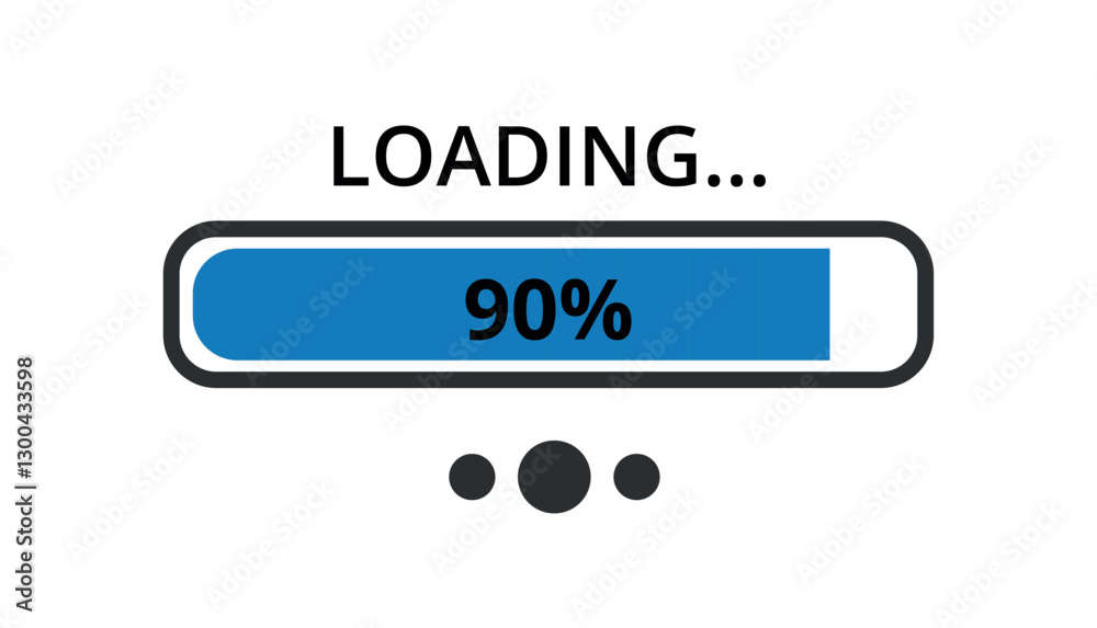 Blue loading bar illustration for websites and graphic resources 90% loaded.