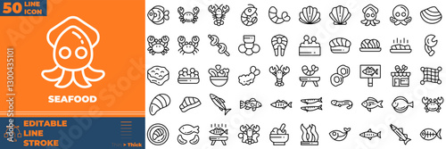 Seafood Line Editable Icons set