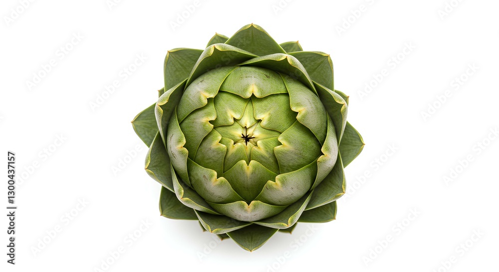 Fototapeta premium artichoke vegetable isolated on white background with shadow. fresh and green artichoke top view. organic, vegan, vegetarian leafy green artichoke