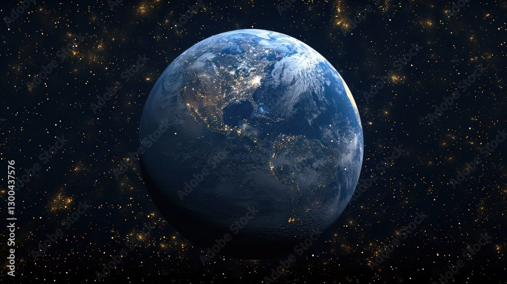 Obraz premium Vibrant Lines of Communication Illuminate Planet Earth at Night Showcasing Global Connectivity and Modern Technology