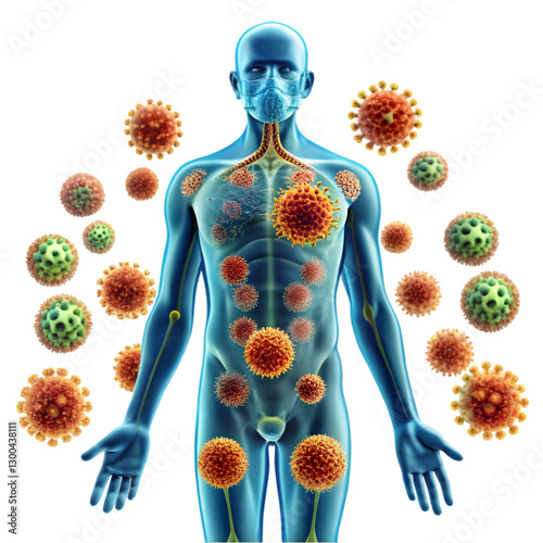 blue human body with viruses, medical concept clip art preview
